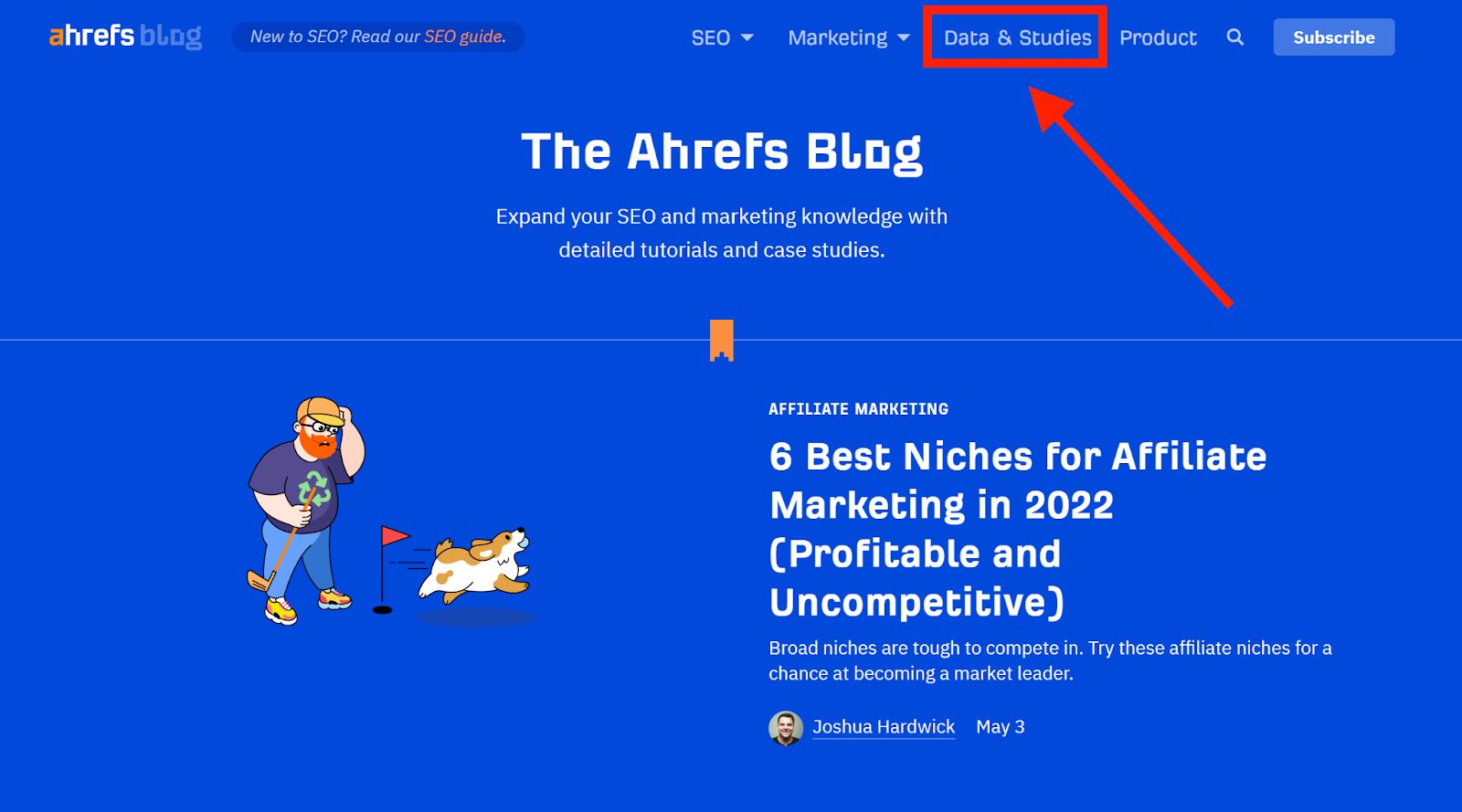 Ahrefs' dedicated blog category for data and studies