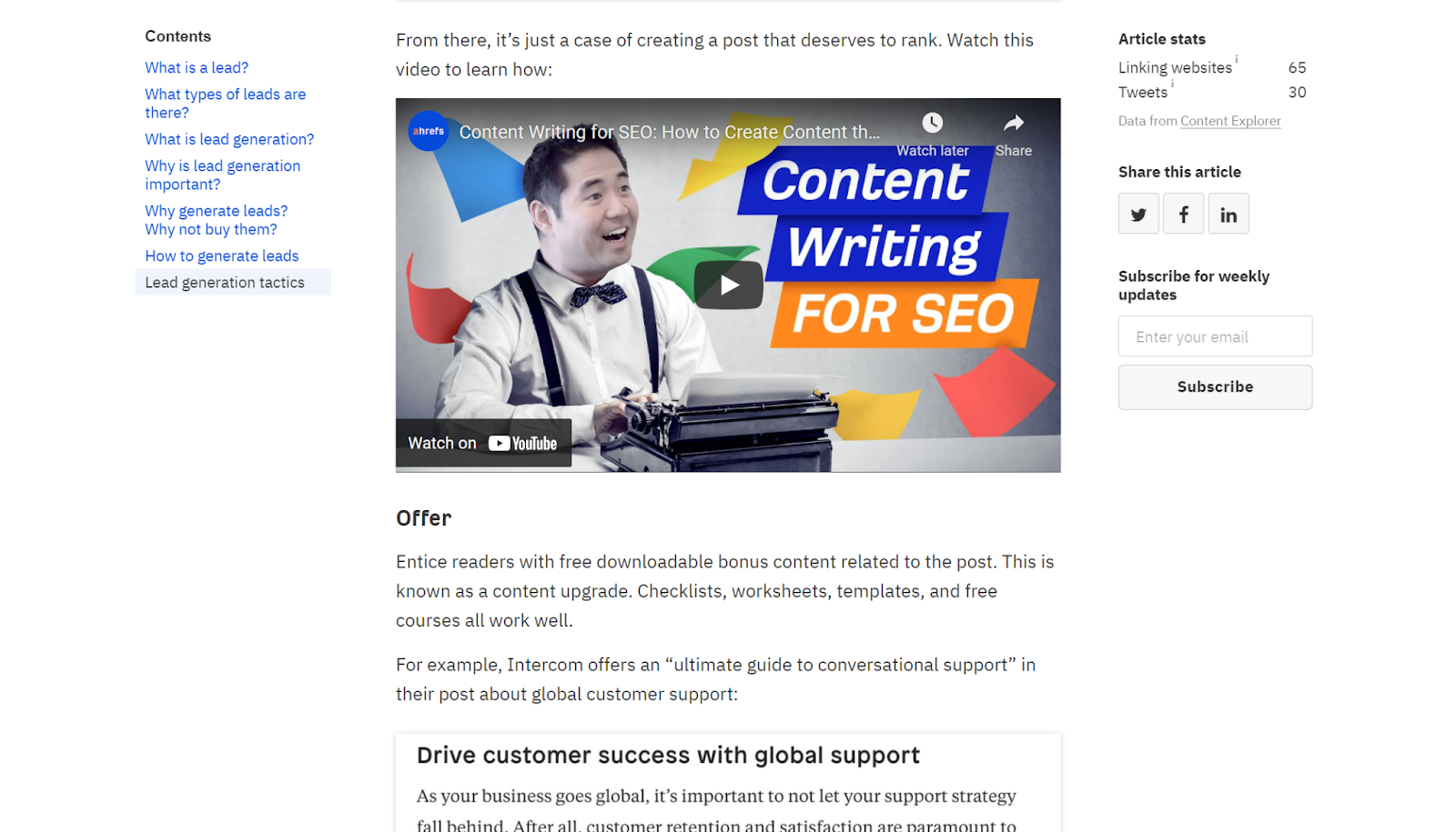 Ahrefs embedding YouTube videos to cross-promote their channel