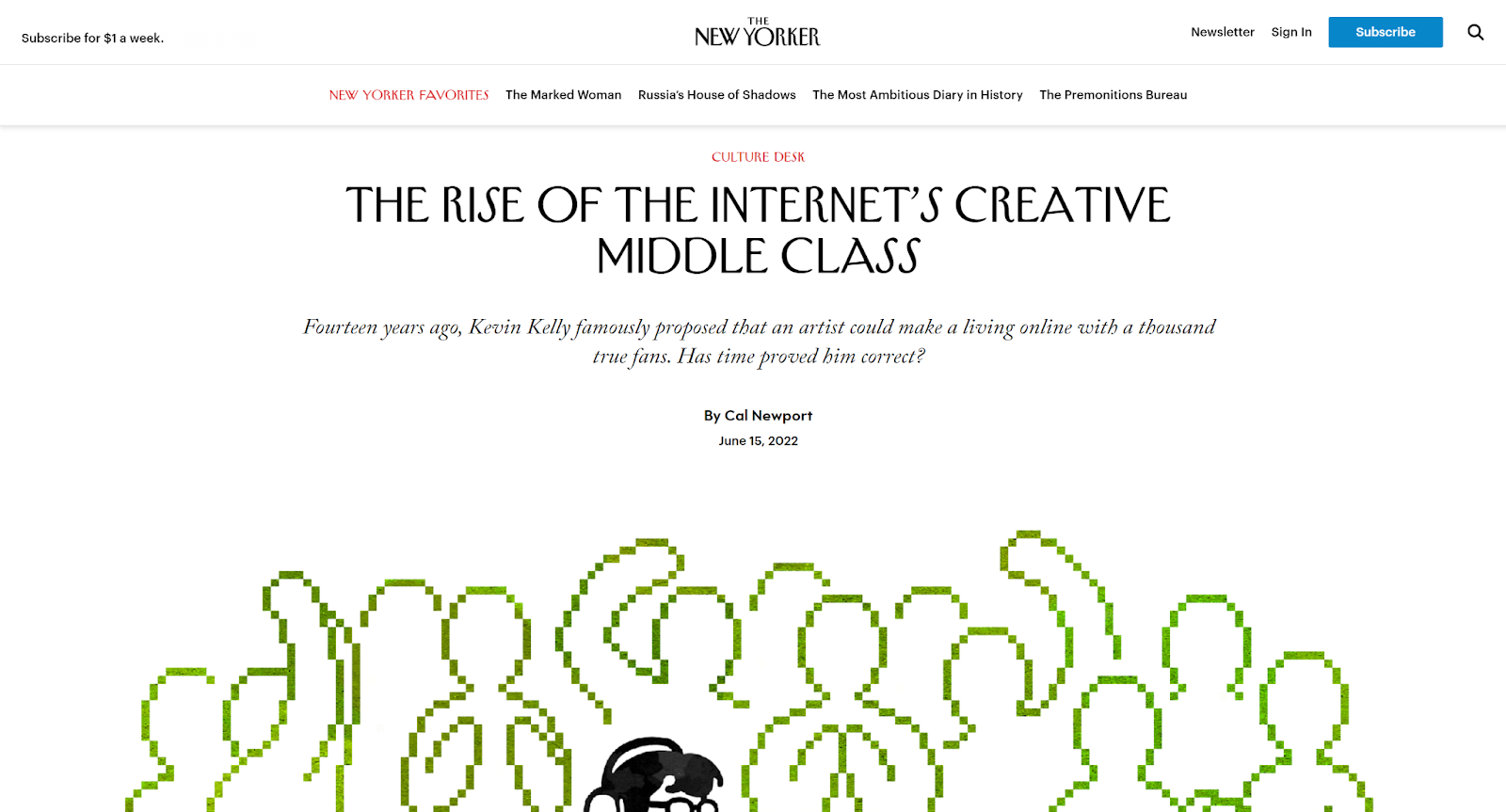 The New Yorker blog post layout with its traditional Irvin heading font and a large image