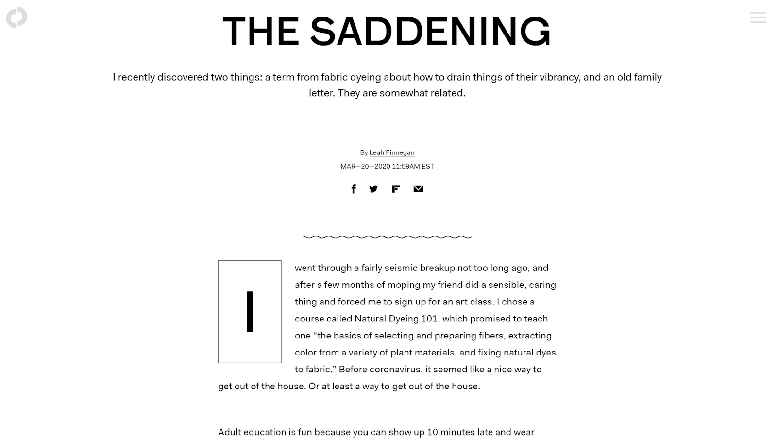 The Outline's article body with strong colors, a narrow text column, and a squiggle link animation