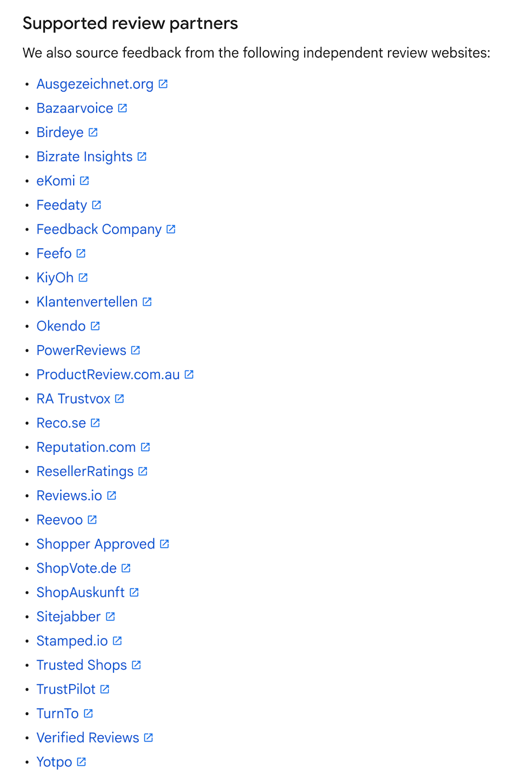 List of Google-supported third-party review partners