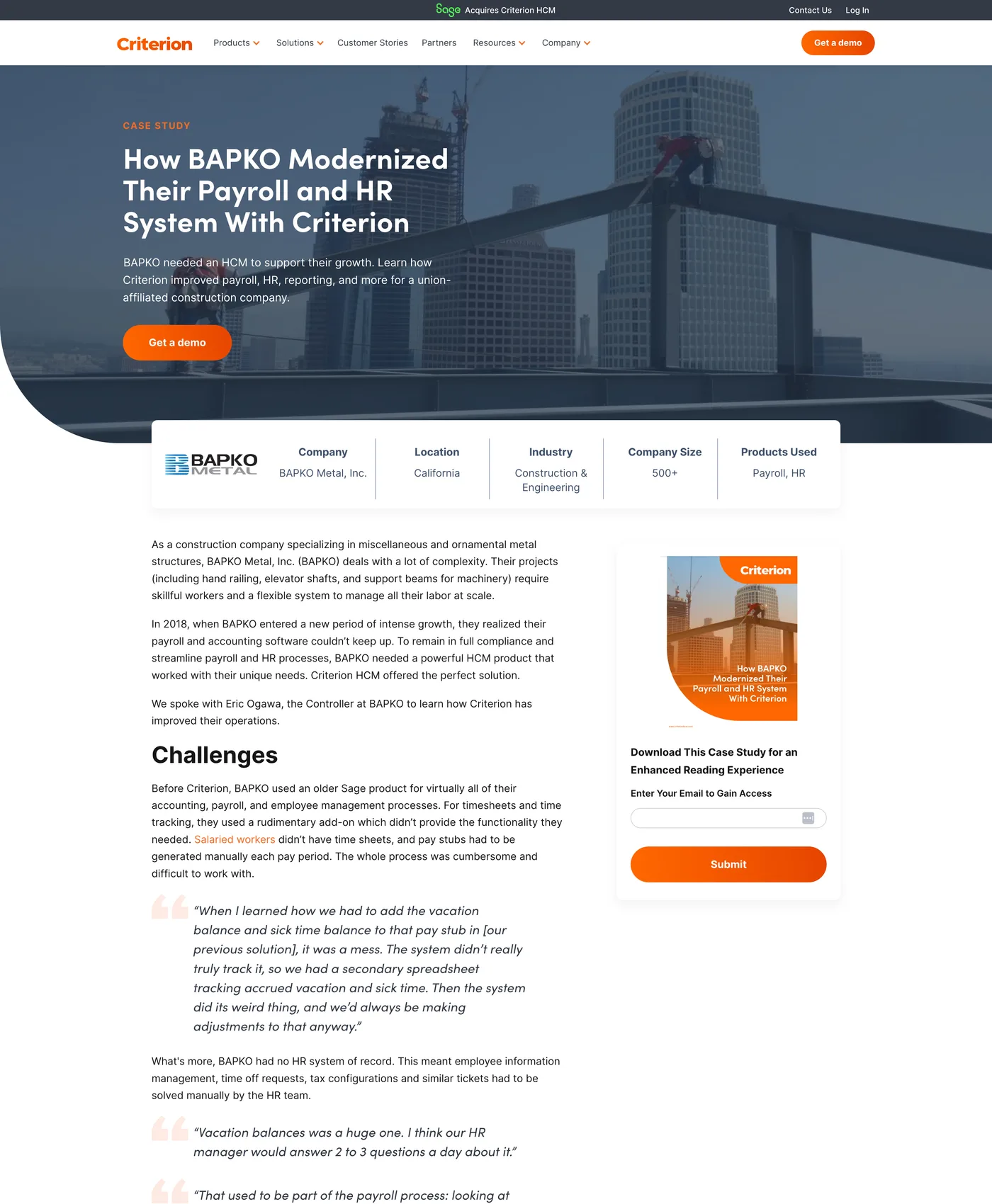 Criterion BAPKO customer case study page