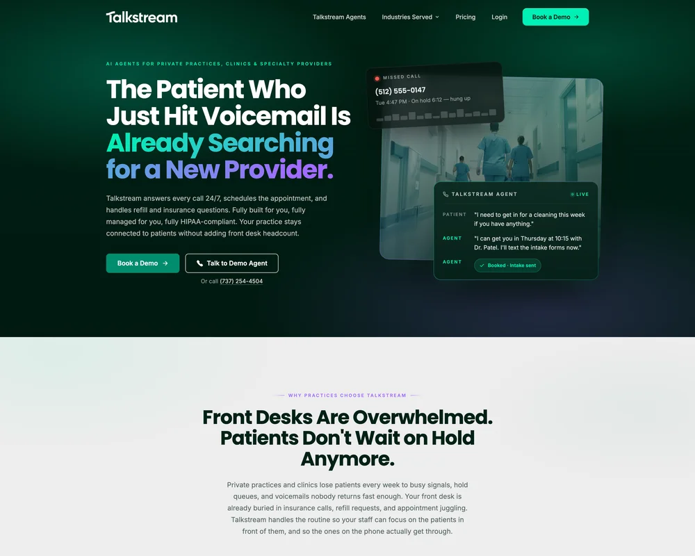 Talkstream Healthcare industry landing page